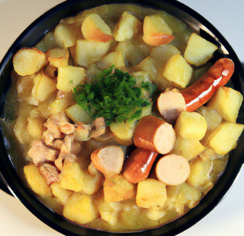 Kohlrabi-Eintopf mit Kartoffeln und Würstchen