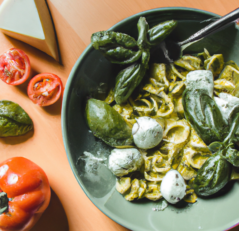Pesto-Nudelsalat mit Tomaten und Mozzarella